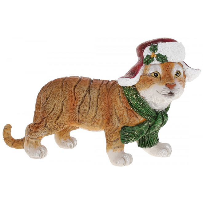 Декоративна фігурка Тигреня в новорічній шапці 14.5см, колір - коричневий