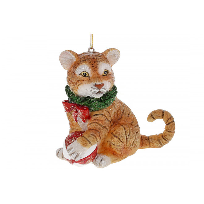 Декоративна підвісна фігурка Тигреня з м'ячем, 10см, колір - світло-коричневий