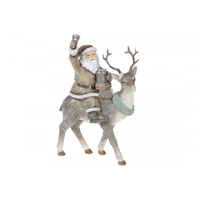 Декоративна статуетка Санта на Олені 22.5см. колір - бежевий з глітером