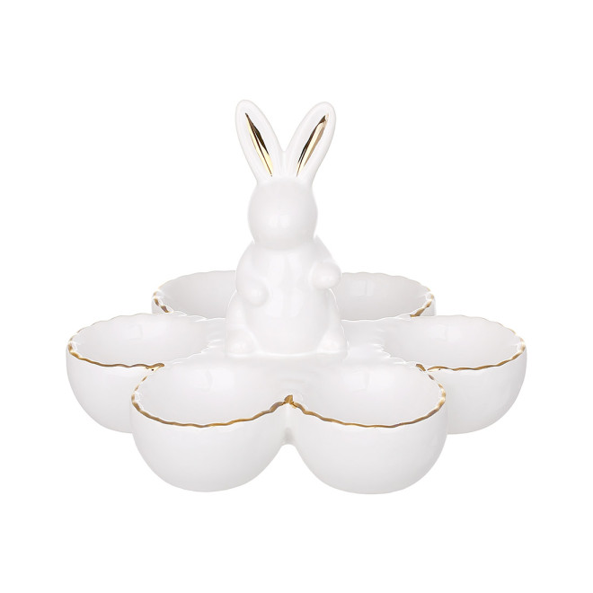 Підставка для 6-ти яєць " Кролик " , біла із золотим обідком