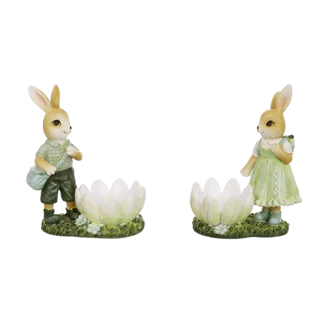 Підставка для яйця " Кролик - дівчинка на поляні " 11см., зелена