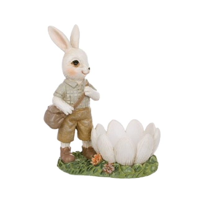 Підставка для яйця " Кролик - хлопчик на поляні " 11см., коричнева