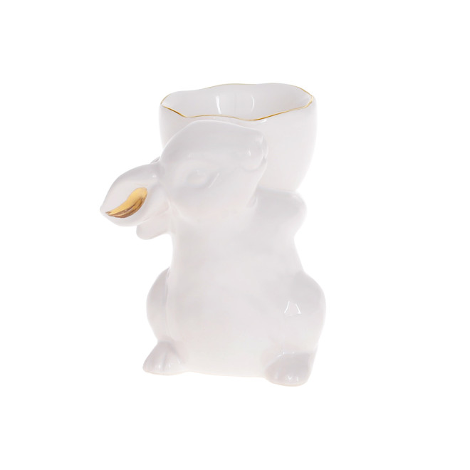 Підставка для яйця " Зайка " 9см, біла із золотим обідком
