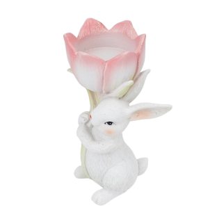 Підсвічник/підставка для яйця "Кролик з рожевим тюльпаном", 12,5 см
