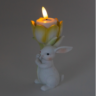 Підсвічник/підставка для яйця "Кролик з жовтим тюльпаном", 12,5 см
