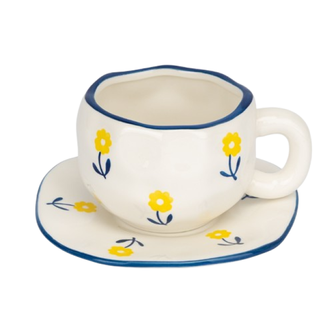 Чашка з блюдцем "Жовті квіточки" 350 мл