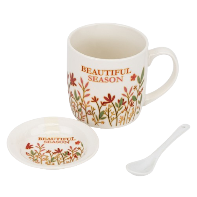 Чашка з блюдцем та ложечкою "Beautiful season-1", 400 мл.