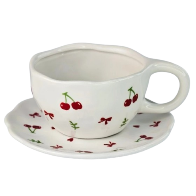 Чашка з блюдцем "Cherries and bows" 300мл.