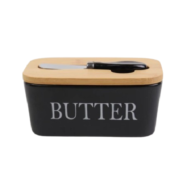 Маслянка з ножем , чорна "Butter" 17.5см.
