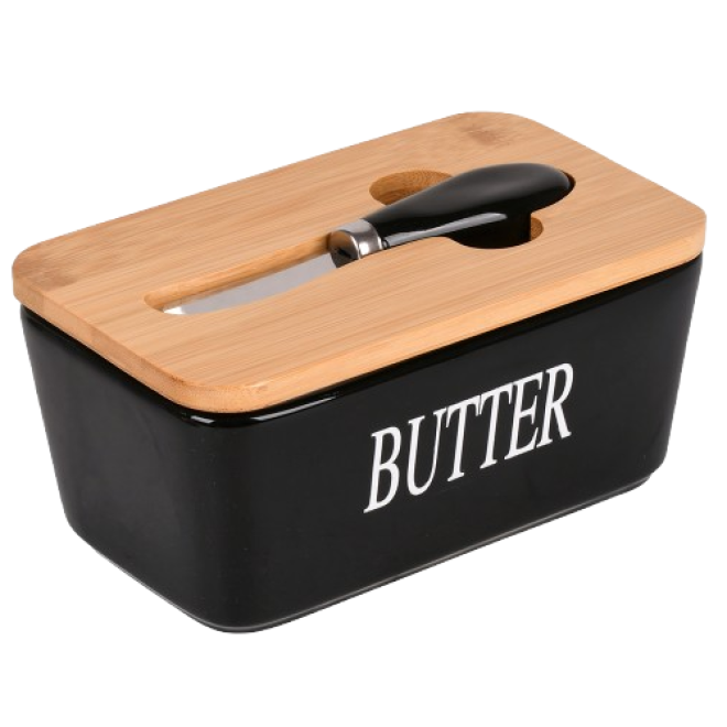 Маслянка з ножем , чорна "Butter" 17.5см.