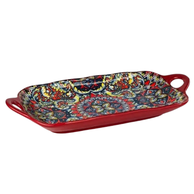 Блюдо прямокутне з ручками "Boho" червоне, 32,5см.