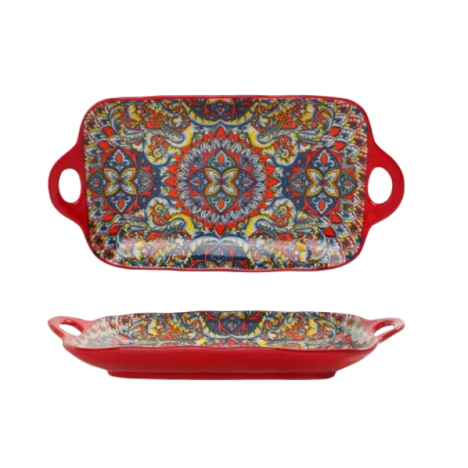 Блюдо прямокутне з ручками "Boho" червоне, 32,5см.